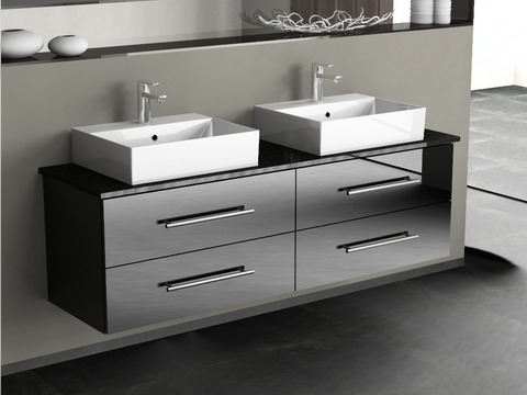 Flex Badmöbel 160, Schwarz Hochglanz Lackiert,...