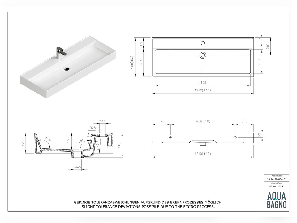 Waschbecken Aufsatzwaschtisch 121cm - Loft Air - 10.14.30.004.01