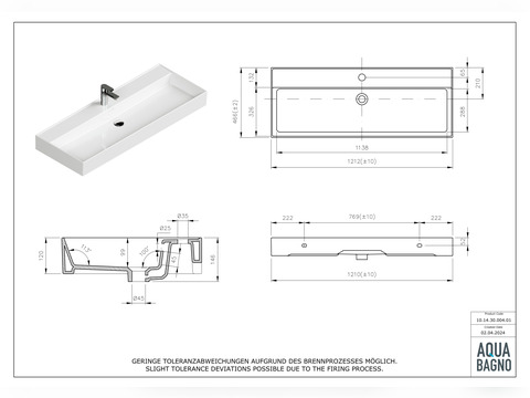 Waschbecken Aufsatzwaschtisch 121cm - Loft Air -...