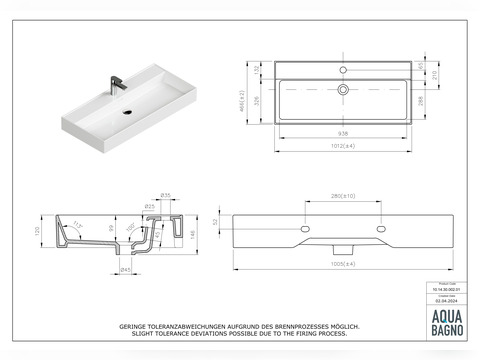 Waschbecken Aufsatzwaschtisch 101cm - Loft Air -...