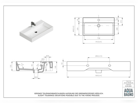 Waschbecken Aufsatzwaschtisch 81cm - Loft Air -...