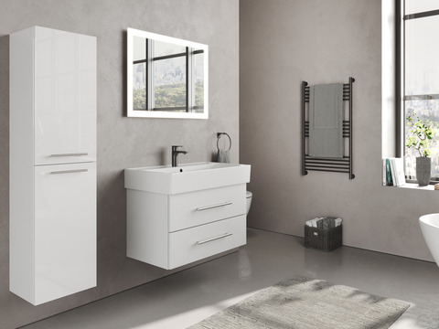 Flex Badmöbel 80, Weiß Hochglanz, Keramik...