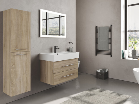 Flex Badmöbel 80, Eiche Gold, Keramik Waschbecken