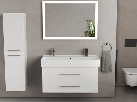 Flex Badmöbel 100, Weiß Hochglanz, Keramik...
