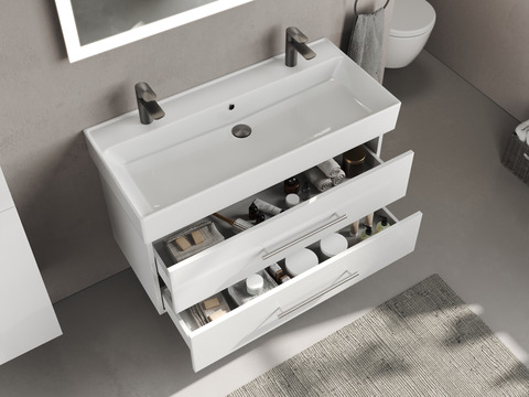 Flex Badmöbel 100, Weiß Hochglanz, Keramik...