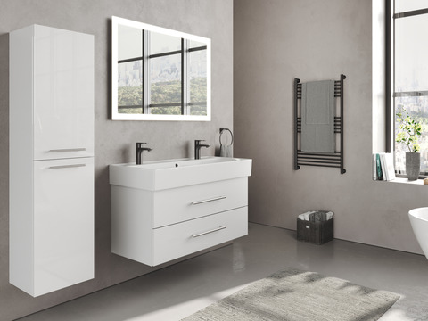 Flex Badmöbel 100, Weiß Hochglanz, Keramik...