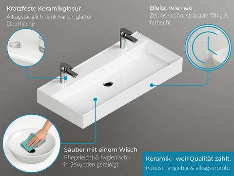 Flex Badmöbel 100, Weiß Hochglanz, Keramik...