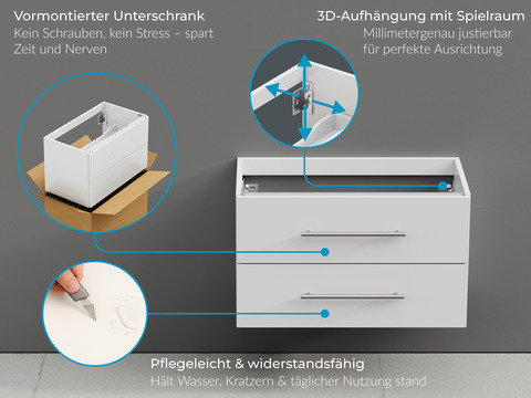 Flex Badmöbel 100, Weiß Hochglanz, Keramik...