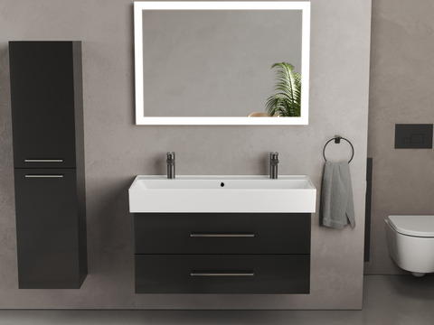 Flex Badmöbel 100, Schwarz Hochglanz Lackiert,...