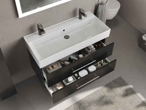 Flex Badmöbel 100, Schwarz Hochglanz Lackiert,...