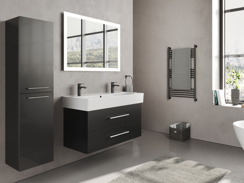Flex Badmöbel 100, Schwarz Hochglanz Lackiert,...