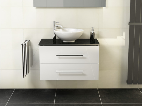 Flex Badmöbel 80, Weiß Hochglanz, Keramik...