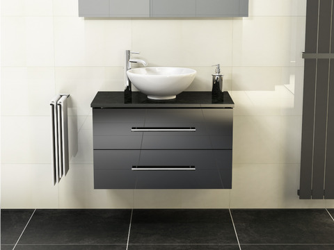 Flex Badmöbel 80, Schwarz Hochglanz Lackiert,...