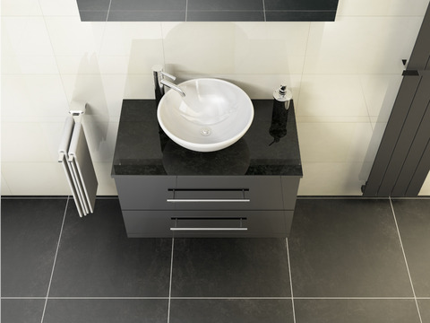 Flex Badmöbel 80, Schwarz Hochglanz Lackiert,...