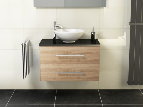 Flex Badmöbel 80, Eiche Gold, Keramik Waschbecken,...