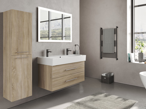 Flex Badmöbel 100, Eiche Gold, Keramik Waschbecken