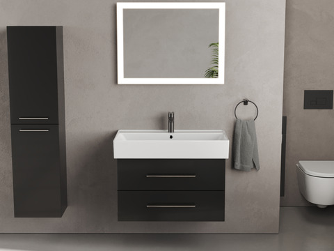 Flex Badmöbel 80, Schwarz Hochglanz Lackiert,...