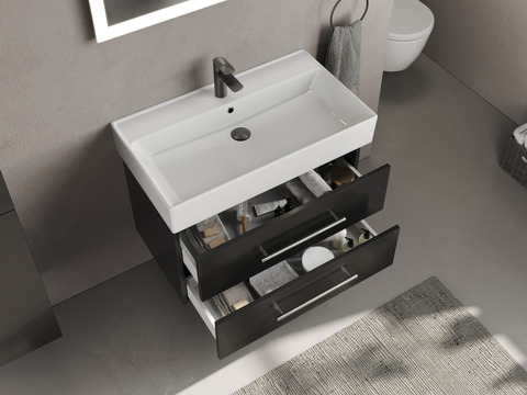 Flex Badmöbel 80, Schwarz Hochglanz Lackiert,...