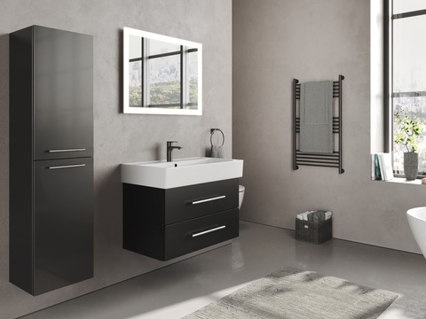 Flex Badmöbel 80, Schwarz Hochglanz Lackiert,...