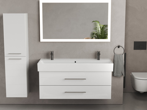 Flex Badmöbel 120, Weiß Hochglanz Lackiert,...