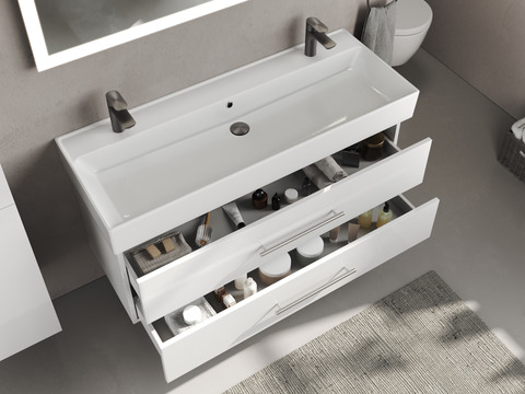 Flex Badmöbel 120, Weiß Hochglanz Lackiert,...