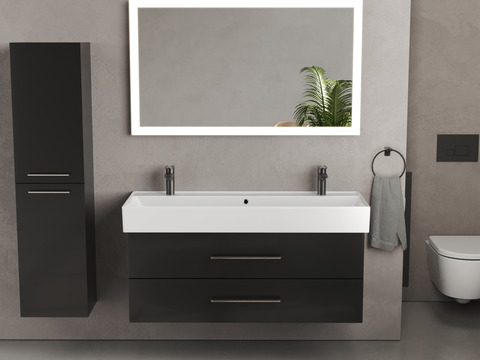Flex Badmöbel 120, Schwarz Hochglanz Lackiert,...