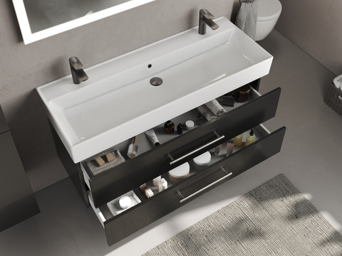 Flex Badmöbel 120, Schwarz Hochglanz Lackiert,...