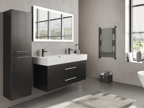 Flex Badmöbel 120, Schwarz Hochglanz Lackiert,...