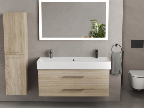 Flex Badmöbel 120, Eiche Gold, Keramik Waschbecken