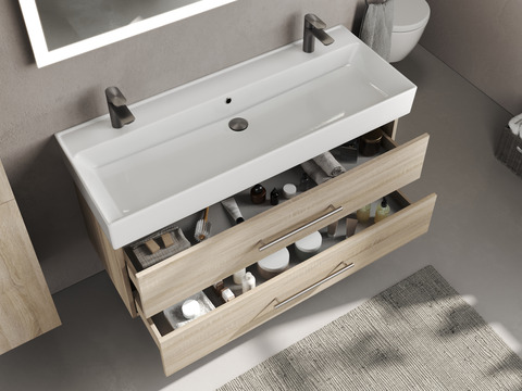 Flex Badmöbel 120, Eiche Gold, Keramik Waschbecken