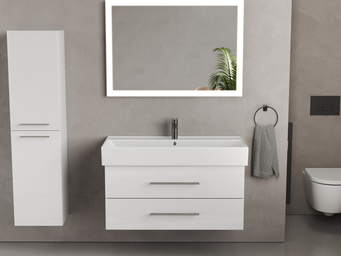 Flex Badmöbel 100, Weiß Hochglanz, Keramik...