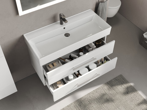 Flex Badmöbel 100, Weiß Hochglanz, Keramik...