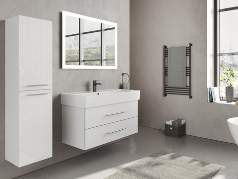 Flex Badmöbel 100, Weiß Hochglanz, Keramik...
