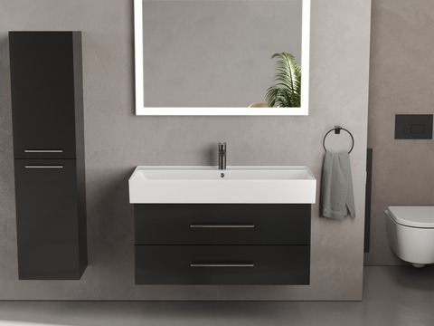 Flex Badmöbel 100, Schwarz Hochglanz Lackiert,...