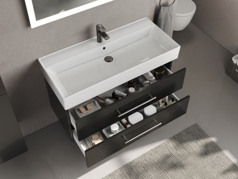 Flex Badmöbel 100, Schwarz Hochglanz Lackiert,...