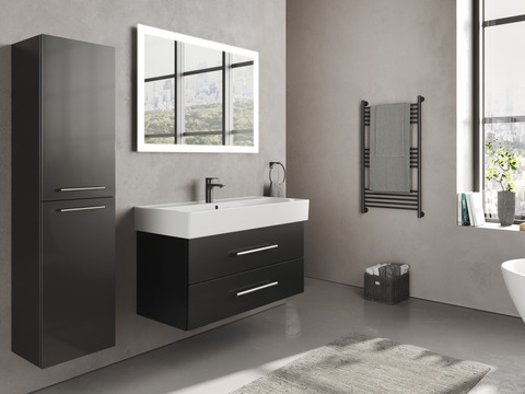 Flex Badmöbel 100, Schwarz Hochglanz Lackiert,...