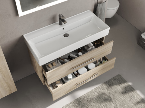 Flex Badmöbel 100, Eiche Gold, Keramik Waschbecken