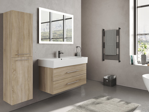 Flex Badmöbel 100, Eiche Gold, Keramik Waschbecken