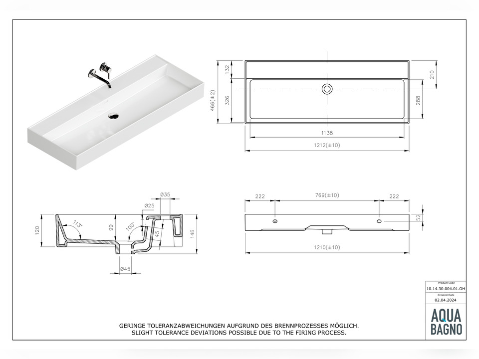 Waschbecken Aufsatzwaschtisch 121cm - Loft Air - 10.14.30.004.01.OH