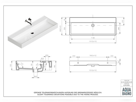 Waschbecken Aufsatzwaschtisch 121cm - Loft Air -...