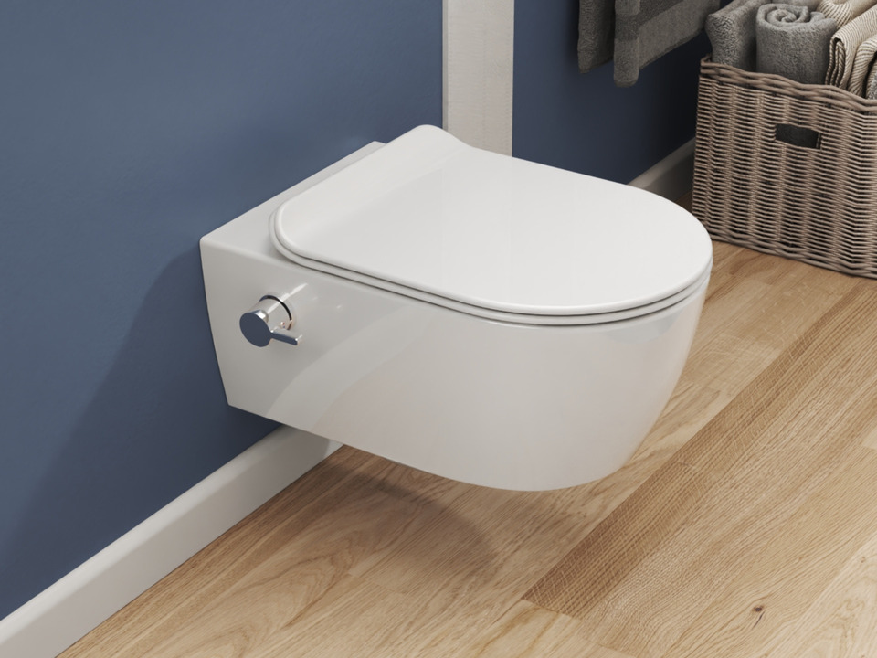 Wand Dusch WC Taharet - sp&uuml;lrandlos - mit abnehmbaren Softclose Toiletten-Sitz - Bidet - Keramik - ABWCSR003KTV2