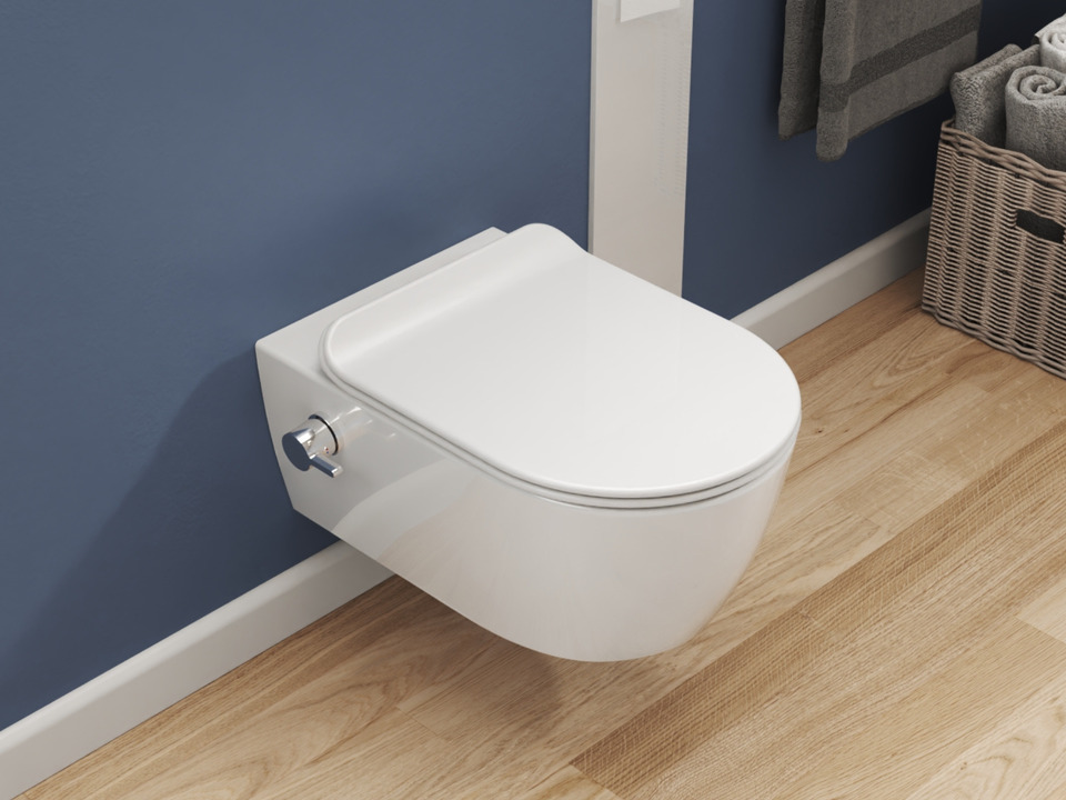 Wand Dusch WC Taharet - sp&uuml;lrandlos - mit abnehmbaren Softclose Toiletten-Sitz - Bidet - Keramik - ABWCSR003KTV2