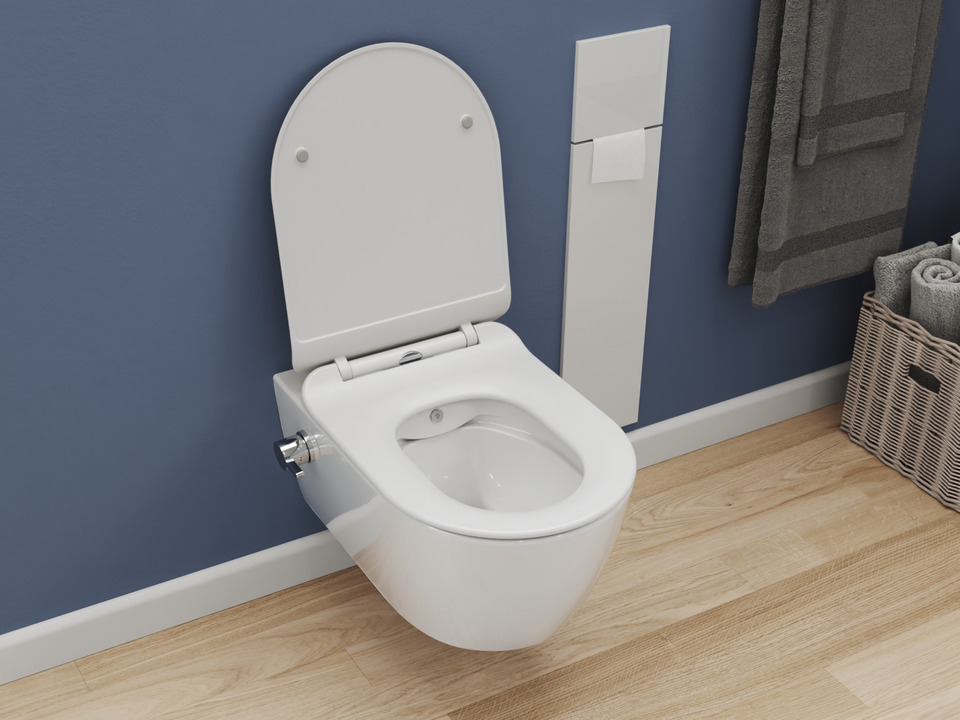 Wand Dusch WC Taharet - sp&uuml;lrandlos - mit abnehmbaren Softclose Toiletten-Sitz - Bidet - Keramik - ABWCSR003KTV2