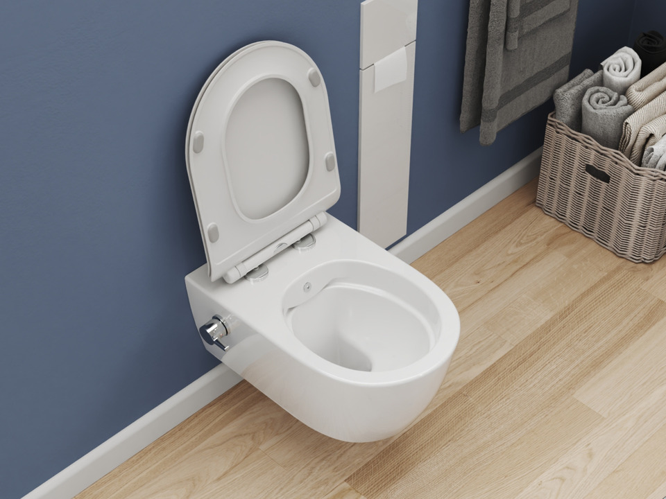 Wand Dusch WC Taharet - sp&uuml;lrandlos - mit abnehmbaren Softclose Toiletten-Sitz - Bidet - Keramik - ABWCSR003KTV2