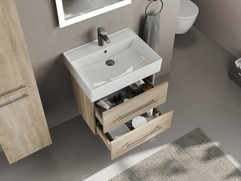 Flex Badmöbel 60, Eiche Gold, Keramik Waschbecken