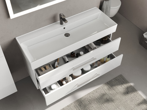 Flex Badmöbel 120, Weiß Hochglanz Lackiert,...