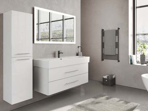 Flex Badmöbel 120, Weiß Hochglanz Lackiert,...