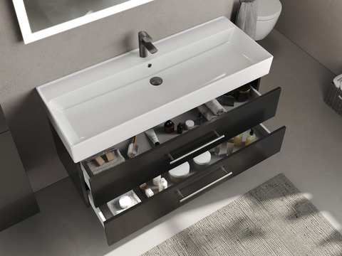 Flex Badmöbel 120, Schwarz Hochglanz Lackiert,...