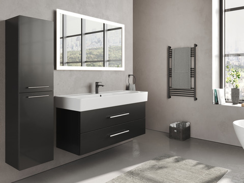 Flex Badmöbel 120, Schwarz Hochglanz Lackiert,...