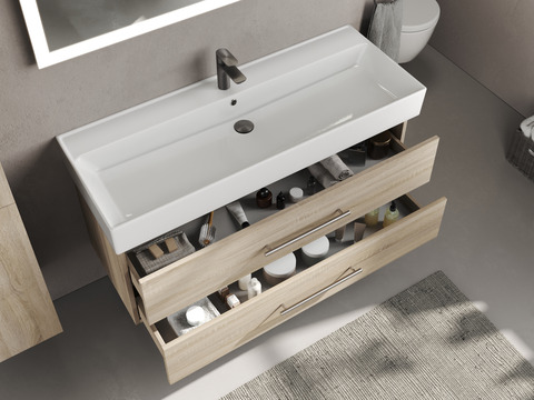 Flex Badmöbel 120, Eiche Gold, Keramik Waschbecken